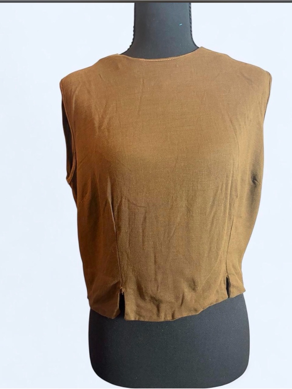 Vintage Brown Linen Blouse with Back Buttons